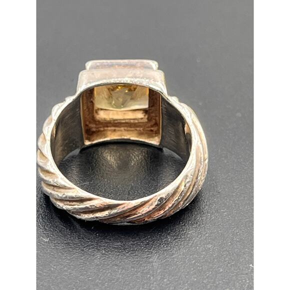 Sterling Silver 925 Square CITRINE Estate Ribbed Domed COCKTAIL RING size 6.5 - Picture 6 of 8